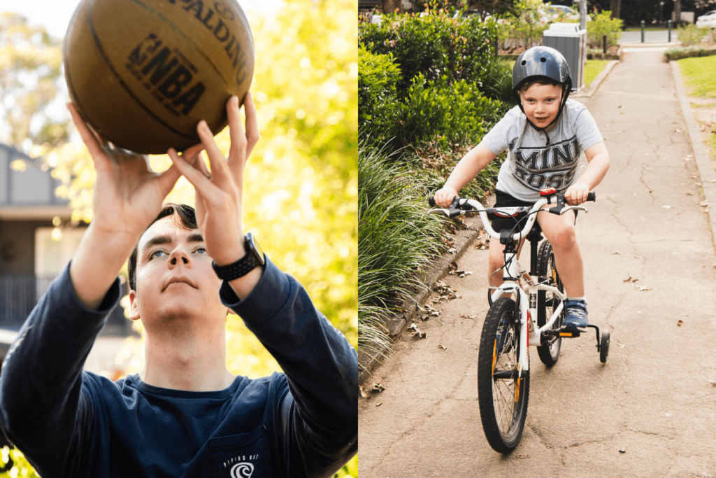 Autism shooting basketball and riding bike